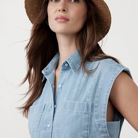 Banana Republic Utility Mini Shirtdress Light Blue 2025 Season EUC ButtonFront L - Picture 4 of 7